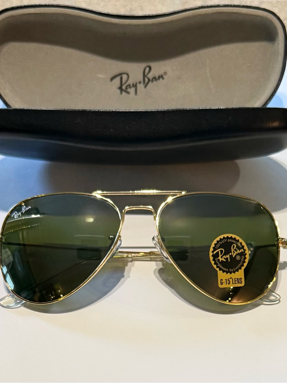 Ray-Ban Gold Frame Sunglasses with Green Lenses - Men